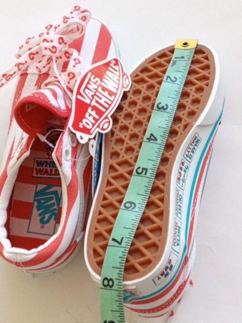 Vans Off The Wall Where's Waldo Red White Stripe Sneakers Size US Kids 12 NWT